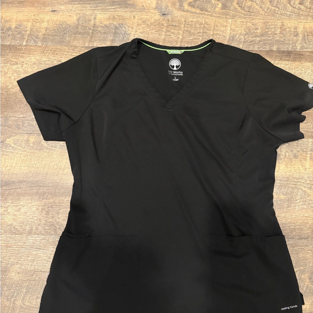 Healing Hands Black V-Neck Scrub Top